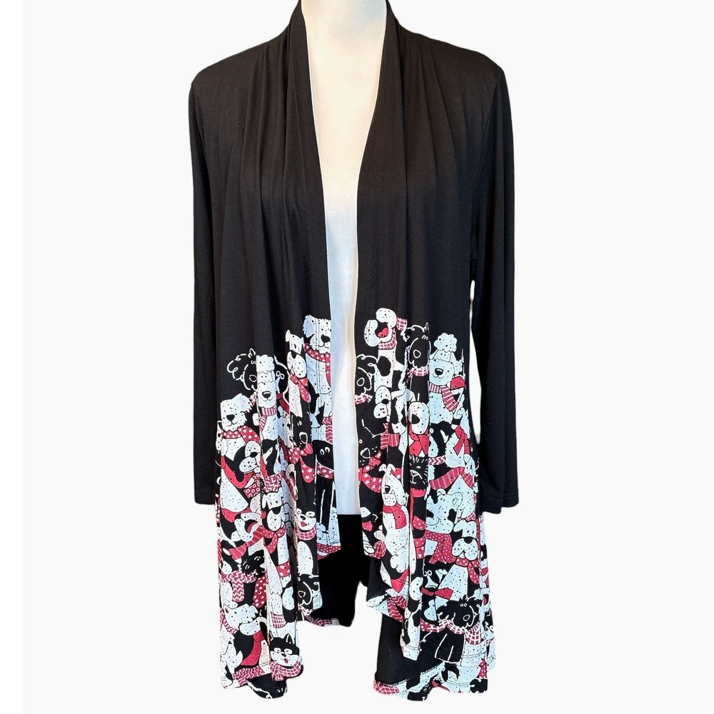 A Walk In The Park Black Open Front Gone To The Dogs Cardigan, Large, Whimsical